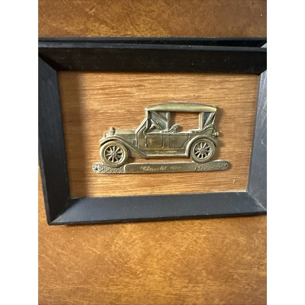 Vintage Brass Antique Cars Mounted on Wood Wall Hangings  Japan 5